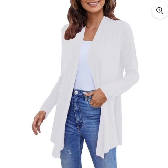 Jones Studio Linen Drape Front Cardigan White Size Medium - Picture 6 of 10